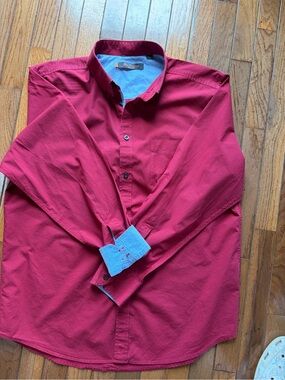 Ben Sherman Mens Red Long-Sleeve Button-Up Shirt